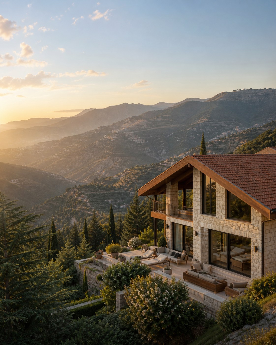 A stone chalet overlooking the Lebanese mountains